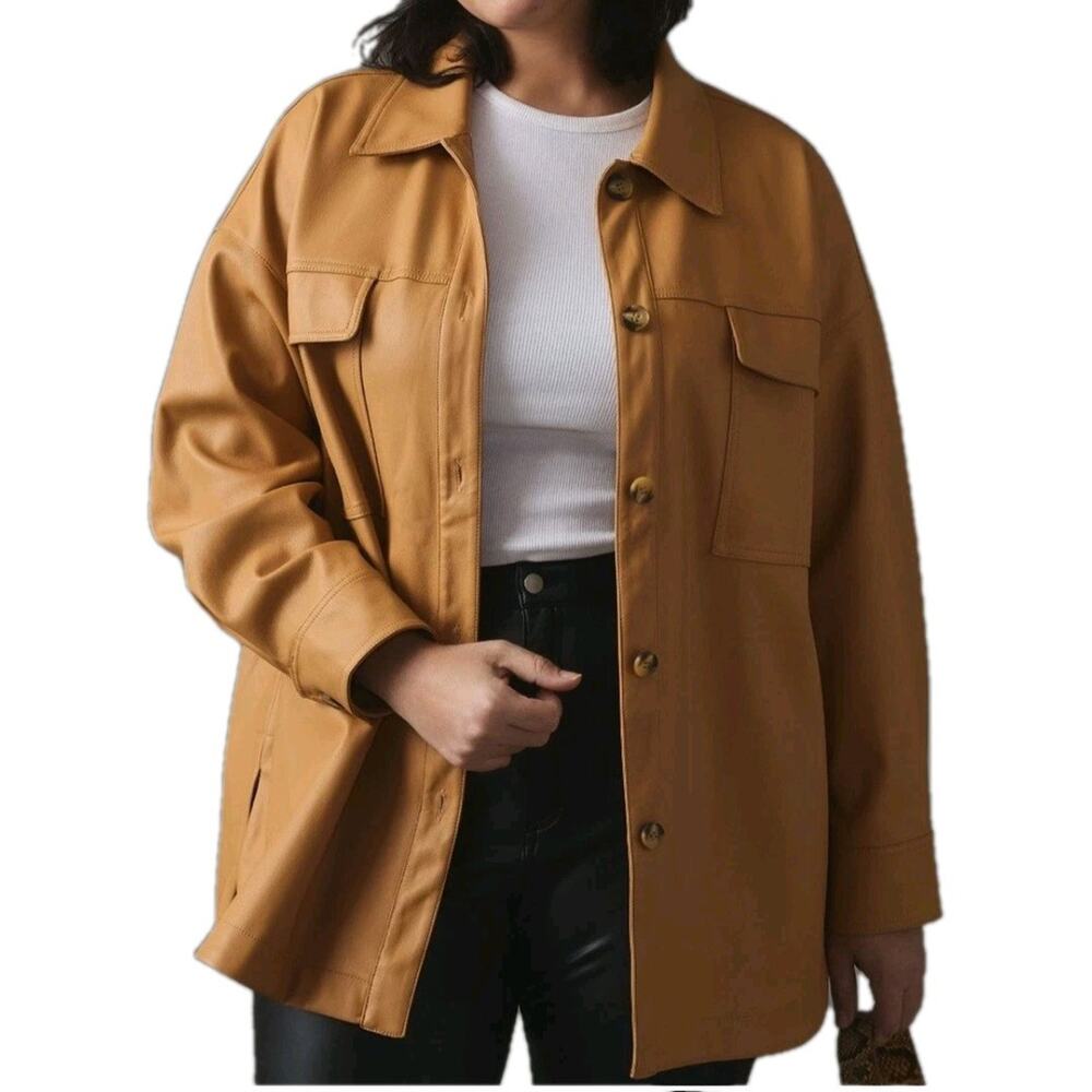 Anthropologie Maeve Shirt Jacket Womens Small Faux Vegan Leather Oversize Baggy
